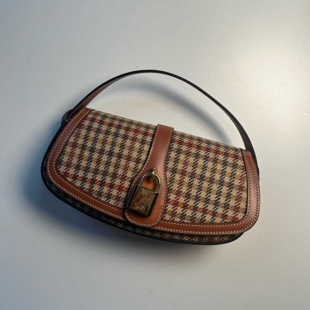 CELINE clutch on strap - plaid wool
